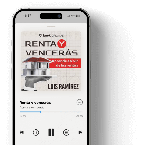 imagen de un telefono grande, con informacion del audiolibro Renta y venceras