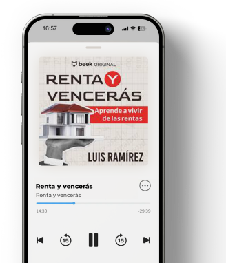 imagen de un telefono grande, con informacion del audiolibro Renta y venceras